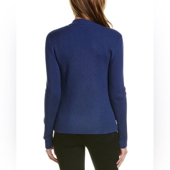 J. McLaughlin Andie Equestrian Print Navy Puffer Sweater Jacket Medium - Picture 2 of 10